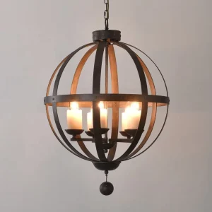 Classic Design Globe Antique Iron Pendant Light Interior Candle Chandelier Lighting
