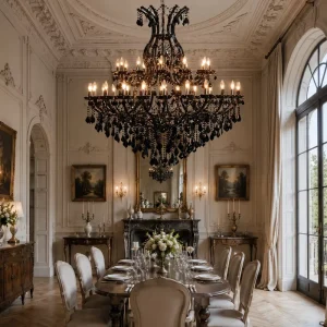 Classic Gothic Black Crystal Chandelier Adjustable Ceiling Lamp for High Ceiling Mansion Space Decoration