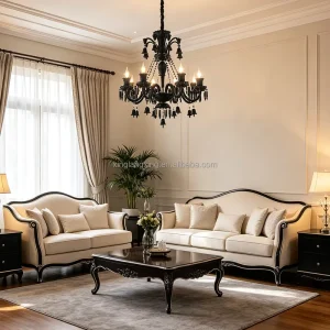 Classic Luxury Large Loft Vintage Home Decor Black Color Crystal Chandeliers for Home Villa Chandelier