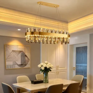 Classic Modern Luxury Iron Gold Villa Wedding Crystal LED Chandelier Light Hotel Dining Adjustable Height Pendant Lamp