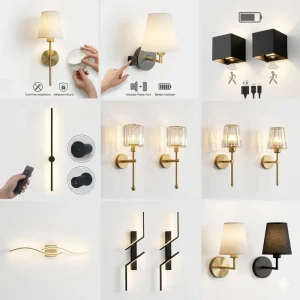 Classic Nordic Wireless Indoor Remote Control LED Battery Operated Mounted Sconce Light Rechargeable Wall Lamp