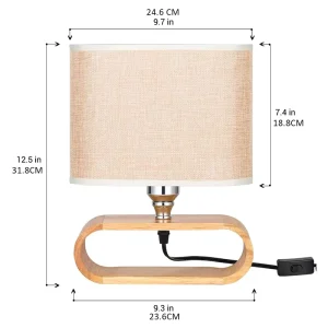 Classic Wooden Bedside Lamp with Fabric Lampshade E26 E27 Bulb Base Ideal for Bedroom Dining Room Hospitality