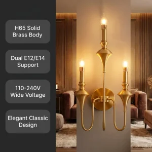 Classical European 3 Light Copper Wall Sconce Antique Gold Finish Indoor Wall Lamp for Luxury Hotel Living Room Indoor Lighting