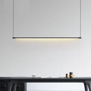 Classical Modern Aluminum Linear LED Desk Light Minimalist Hanging Fixture Chandelier for Home Office Restaurant with Long Shape