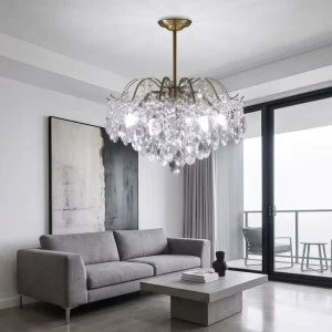 Clear Crystal Chandelier Gold Modern Ceiling Pendant Light Elegant Indoor Hanging Lamp for Hotel Living Room