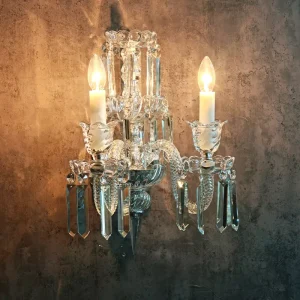 Clear Glass Crystal Wall Sconce Two Light Fixture for Villa Guest Room Hotel Interior Decoration