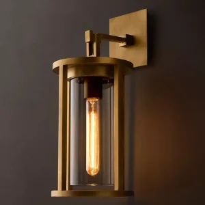 Clear Glass Cylindrical Wall Sconce Modern Farmhouse for Porch Patio Brass Exterior Wall Lantern UL Listed for Damp Location
