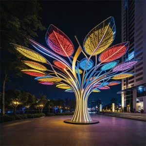 Colorful Leaf LED Tree Sculpture Light RGB Color Changing IP65 Waterproof DC24V 50000 Hours Commercial Plaza Landscape Lighting