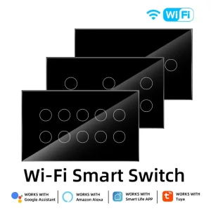 Comans Tuya WiFi Multi Gang Switch Zero Live Wire Power Off Memory Touch Glass Panel for Home Office