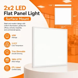 ComiLED 40W 2×2 LED Panel Triac & CCT Dimmable Surface Mount Backlit Ceiling Light Factory Direct Price Commercial Grade