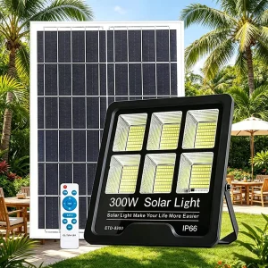 Commercial 100W Solar Flood Light IP66 Waterproof Portable Design with Aluminum Body for Garden Camping and Field Use