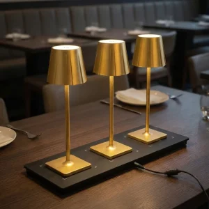 Commercial Grade Hospitality Lighting Qi Phone Charging Touch Rechargeable Cordless Restaurant Wireless Charging Station Lamp