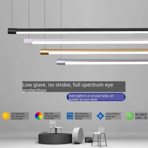 Commercial Grade LED Linear Chandelier Black Gold Aluminum Profile Dimmable Eye Comfort Suspension Luminaire for Office