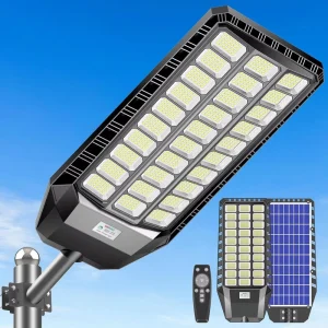 Commercial Grade Solar LED Street Lights 900 SMD LEDs 7000K IP65 Dusk Dawn Security Flood Light Remote Control Dimmable