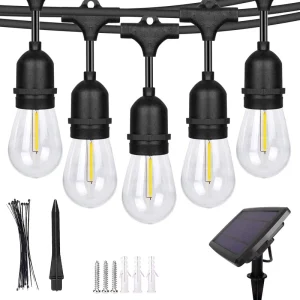Commercial Grade Waterproof 10m Outdoor Solar String Lights with S14 LED Bulbs Festoon Garden Lighting for Patio and Backyard