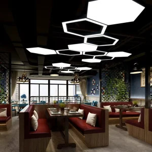 Commercial Hexagon Pendant Lighting Iron Metal LED Modular System for Office Restaurant Retail Store Factory
