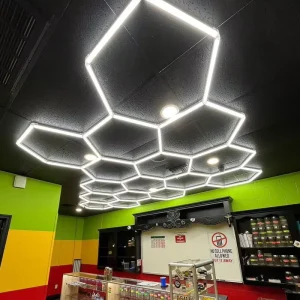 Commercial Hexagonal LED Ceiling Light Honeycomb Modular Linkable Showroom Retail Store Clothing Exhibition Hall