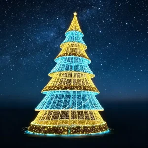 Commercial Iron Frame Christmas Tree Display Stand IP65 LED Lighting 10ft-60ft Sizes Programmable Lights