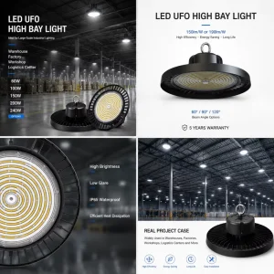 Commercial LED UFO High Bay Light 150LM/W 100W 150W 200W 240W Round High Bay Fixture for Factory Lighting