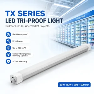 Commercial Linkable Waterproof Tri Proof LED Linear Light DALI 0 1 10V Dimming Quick Wiring 30W 80W 5 Year Warranty for