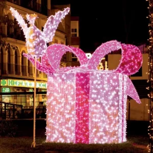 Commercial Outdoor Christmas Yard Decoration Illuminated LED 3D Gift Box Motif Lights