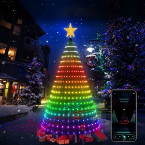Commercial Outdoor IP65 Waterproof Decorative Cone Smart Adapter 110V RGB LED Artificial Christmas Tree Lights