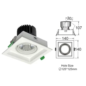 Commercial Plaza Square Rotatable Recessed Grille Light for Lobby Corridor Public Lounge Accent Interior Decoration