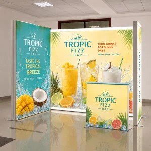 Commercial SEG LED Light Box Display System Modular Exhibition Backdrop with Illuminated Reception Counter