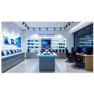 Computer Shop Customized Size Color Glass Display Cabinet for Laptop with LED Light