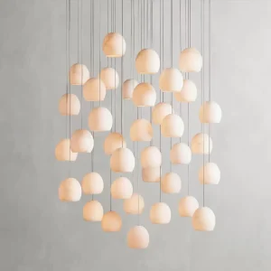 Contemporary 36 Lights High Ceiling Hanging Lamps Customized Villa Staircase Decoration Alabaster Pendant Lighting Chandelier
