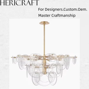 Contemporary Clear Glass Disc Chandelier Luxury Brass Gold Modern Pendant Light for Dining Living Room