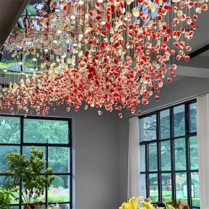 Contemporary Creative Large Long Hotel Restaurant Pendant Light Custom Color Crystal Glass Chandelier LED
