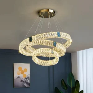Contemporary Creative Ring Pendant Light Luxury Long Middle Crystal Chandelier Adjustable Height for Restaurant Living