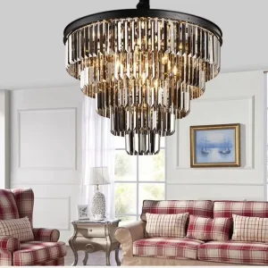Contemporary Crystal Luxury Pendant Lights Customizable Smoky Black Chandelier Adjustable Height for Living Room Middle Size