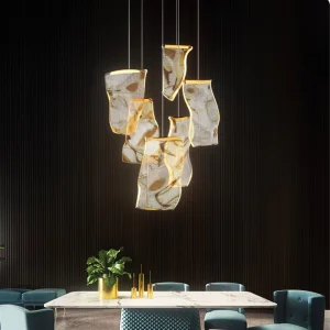 Contemporary Large LED Sculpture Pendant Light Artistic Flowing Acrylic Wave Chandelier for Hotel Lobby Duplex Staircase