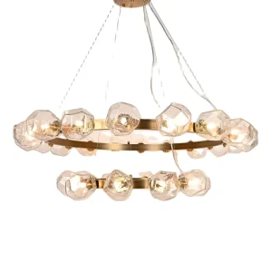 Contemporary Luxury Decorative Pendant Light Polyhedral Glass Globe Led Circle Ring Chandelier