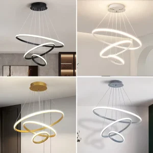 Contemporary Multi Ring LED Ceiling Pendant Lamp Black Minimalist Chandelier for Dining Room Kitchen OEM ODM