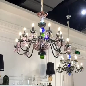 Contemporary New Design Pendant Lamp Large Luxury Light Fixture Colorful Glass Crystal Chandelier for Living Room Hotel Lobby