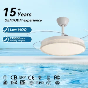 Contemporary Nordic Design Home Use Metal Body 4 ABS Retractable Blades Pure DC Motor with Remote Control LED Ceiling Fan Light
