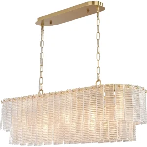 Contemporary Rectangular Two-tier Dining Pendant Light Elegant Clear Glass Chandelier