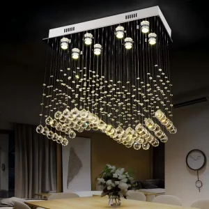 Contemporary S Shape Wave Crystal Stainless Steel Chandelier Luxury Square LED Ceiling Pendant Light for Villa Hotel Room