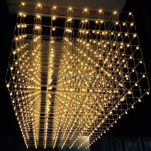 Contemporary Style Residential Decoration Hall Hotel Lobby LED Stainless Steel Cube Ceiling Chandelier Lighting