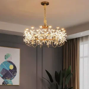 Copper American Style Crystal LED Chandelier Luxury Modern Lighting Living Room Dining Room Master Bedroom Pendant Lights