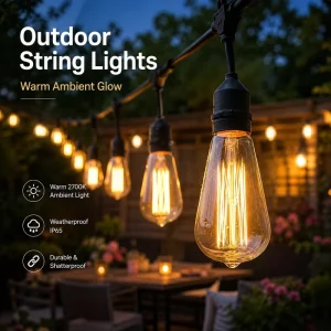 Copper Warm White IP65 Indoor Outdoor Patio Festoon String Lights Shatterproof Hanging Bulb Garland for Garden Cafe Wedding