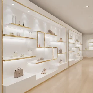 Cosmetic Shoe Handbag Display Cabinet Free 3D Design Whole Store Retail Shop Customization
