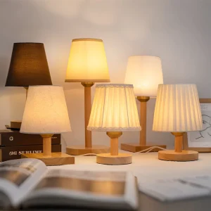 Cream Style Fabric Table Lamp Natural Wood Stand LED Bedside Reading Lamp Atmosphere Night Light for Bedroom Homestay Hotel
