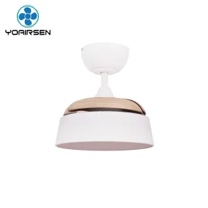 Creative Design 22 Inch 25-40W Fabric Lampshade Remote Control Neutral White Light Led Invisible Ceiling Fan Lights
