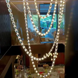 Creative Glass Pearl Necklace Pendant Chandelier for Living Room Staircase Hotel Duplex Building Long String Lighting