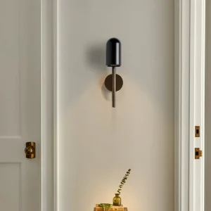 Creative Minimalist Bedroom Bedside Decorative Wall Lamp with Iron Construction and Walnut Black Shade