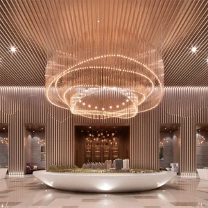 Creative Modern Style Hotel Lobby Decoration Chandelier Villa Office Custom Spiral Metal Rod LED Pendant Lights for High Ceiling